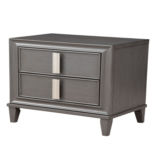 Wooden Nightstand With Two Drawers and Tapered Legs, Gray and White