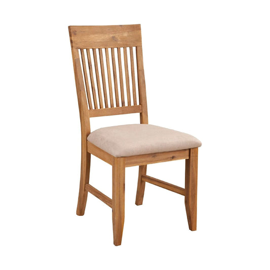 Slatted High Back Wooden Side Chair Set Of 2 Natural Brown And Beige