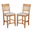 Wooden Pub Chair With Beige Fabric Upholstery Set Of 2