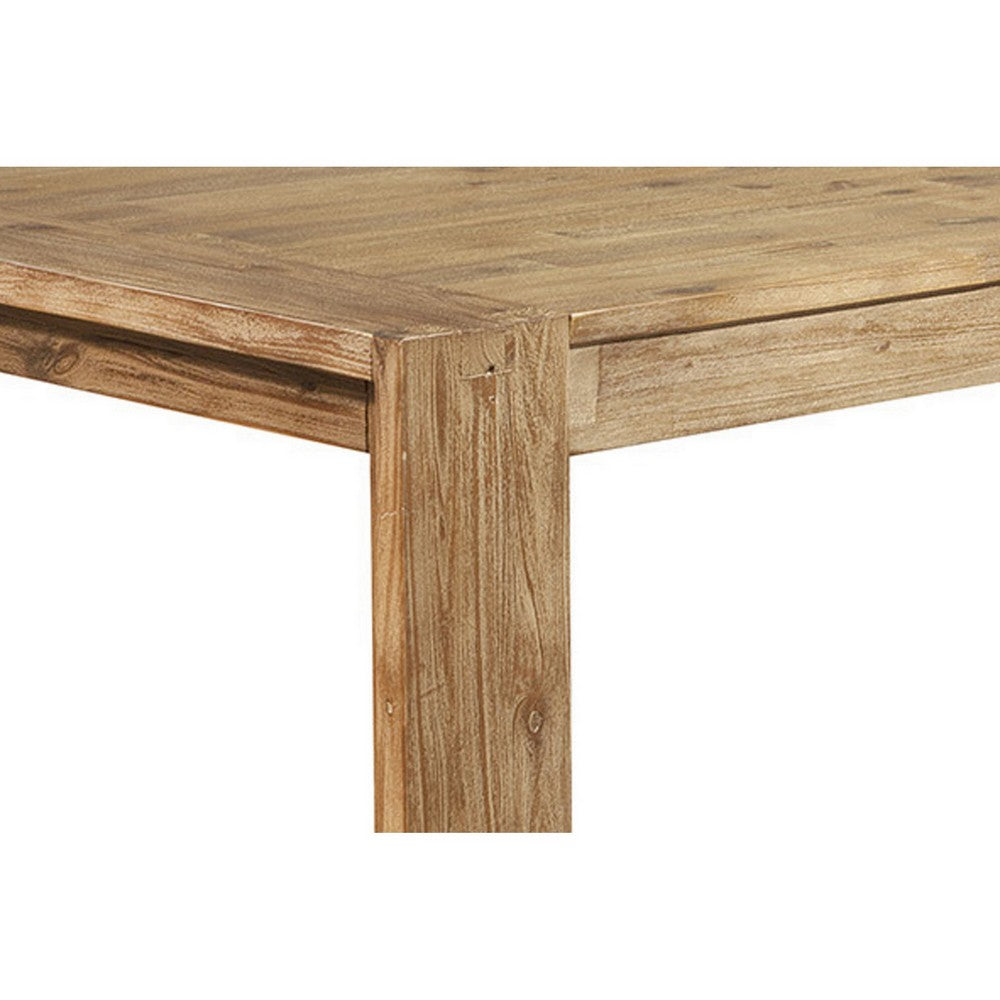 Rectangular Wooden Dining Table with Fixed Top and Block Legs, Brown
