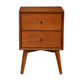 Mid Century 26 Inch Nightstand, 2 Drawers, Mahagony Wood Chestnut Brown
