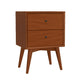 Mid Century 26 Inch Nightstand, 2 Drawers, Mahagony Wood Chestnut Brown