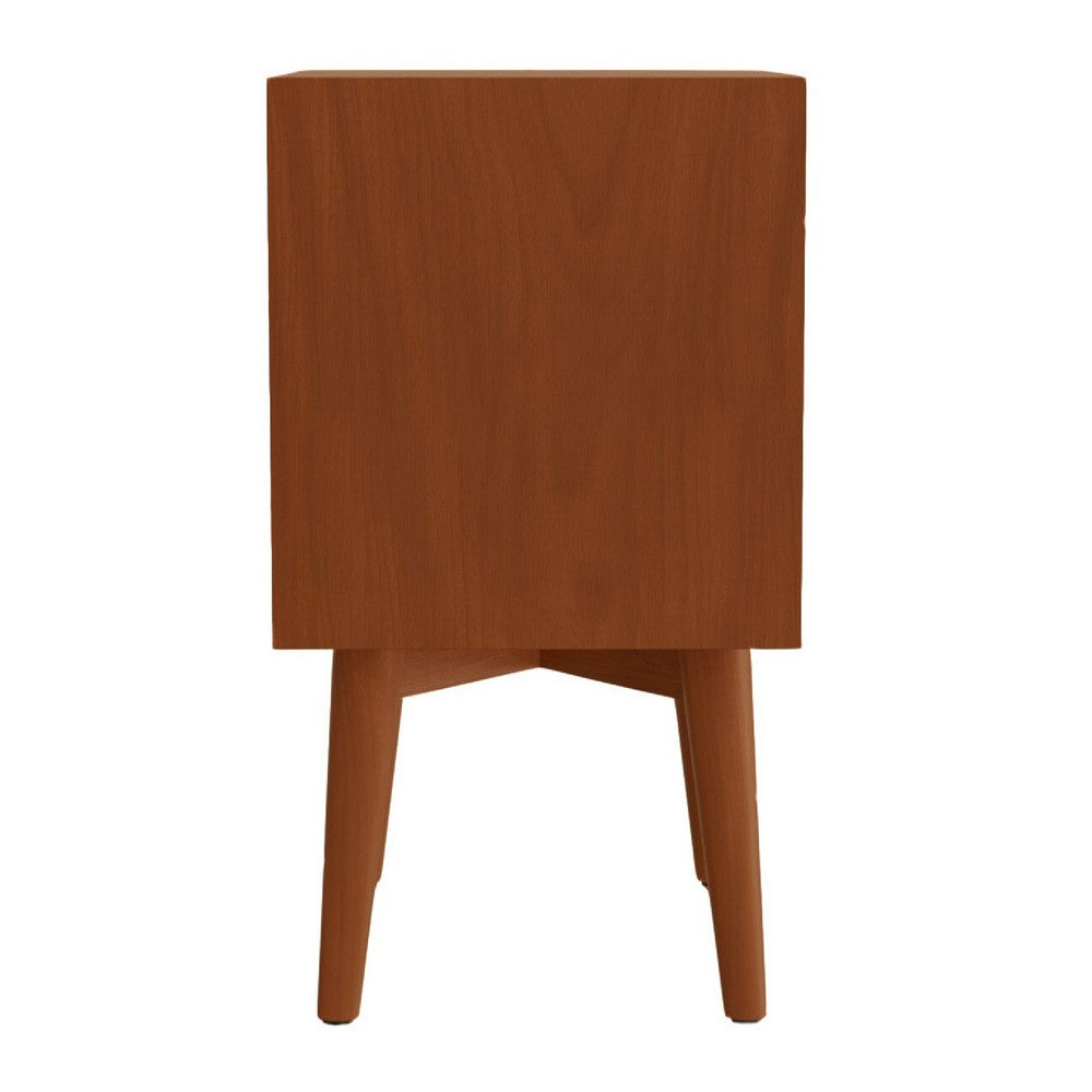Mid Century 26 Inch Nightstand, 2 Drawers, Mahagony Wood Chestnut Brown