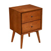 Mid Century 26 Inch Nightstand, 2 Drawers, Mahagony Wood Chestnut Brown