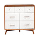 Stylish Wooden Dresser With Seven Drawers and Flared Legs, Brown and White