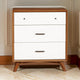 Tall Dresser Chest | Modern Style | 3 Drawers | Flared Legs | Brown & White