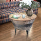 26 inch Accent Round Cocktail Table Tub Like Iron Base Brown Gray Washed White By Casagear Home AYF-A4000209