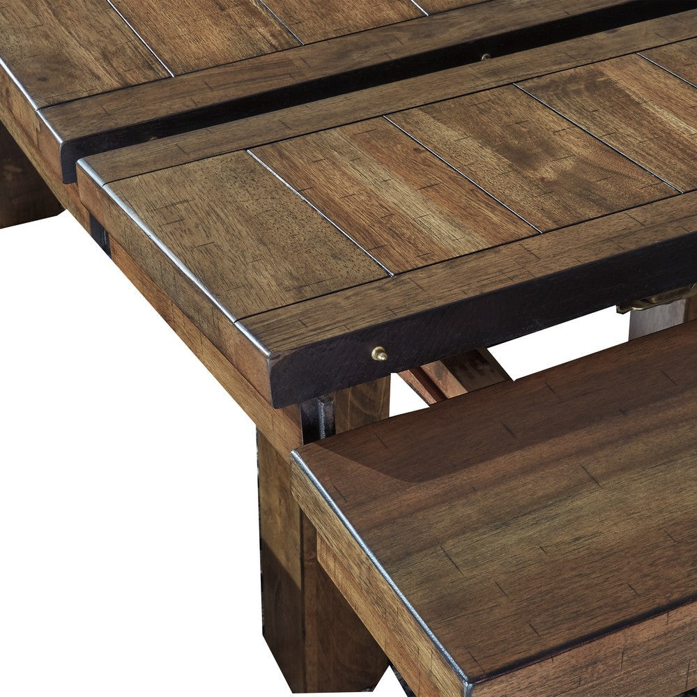 Ashley Rustic Style Acacia Wood Dining Table with Two Separate Extension Leaves Brown AYF-D631-45