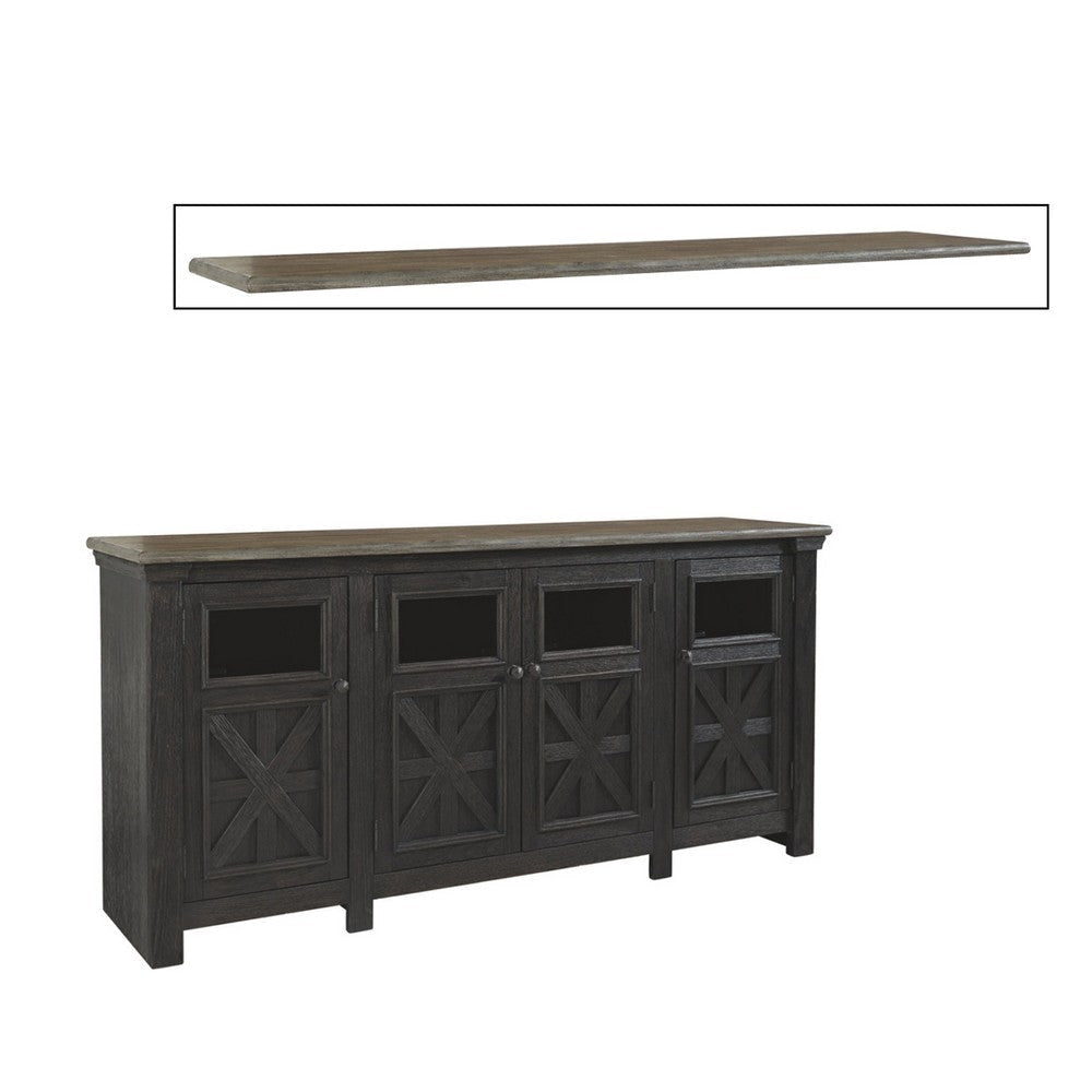 Ashley Dual Tone Wooden TV Stand with Four Cross Buck Doors Storage Extra Large Brown and Black AYF-W736-68