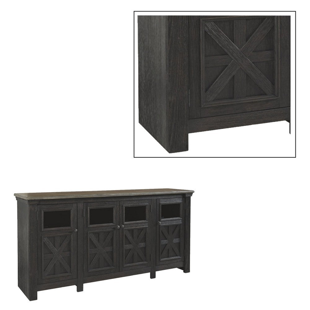 Ashley Dual Tone Wooden TV Stand with Four Cross Buck Doors Storage Extra Large Brown and Black AYF-W736-68
