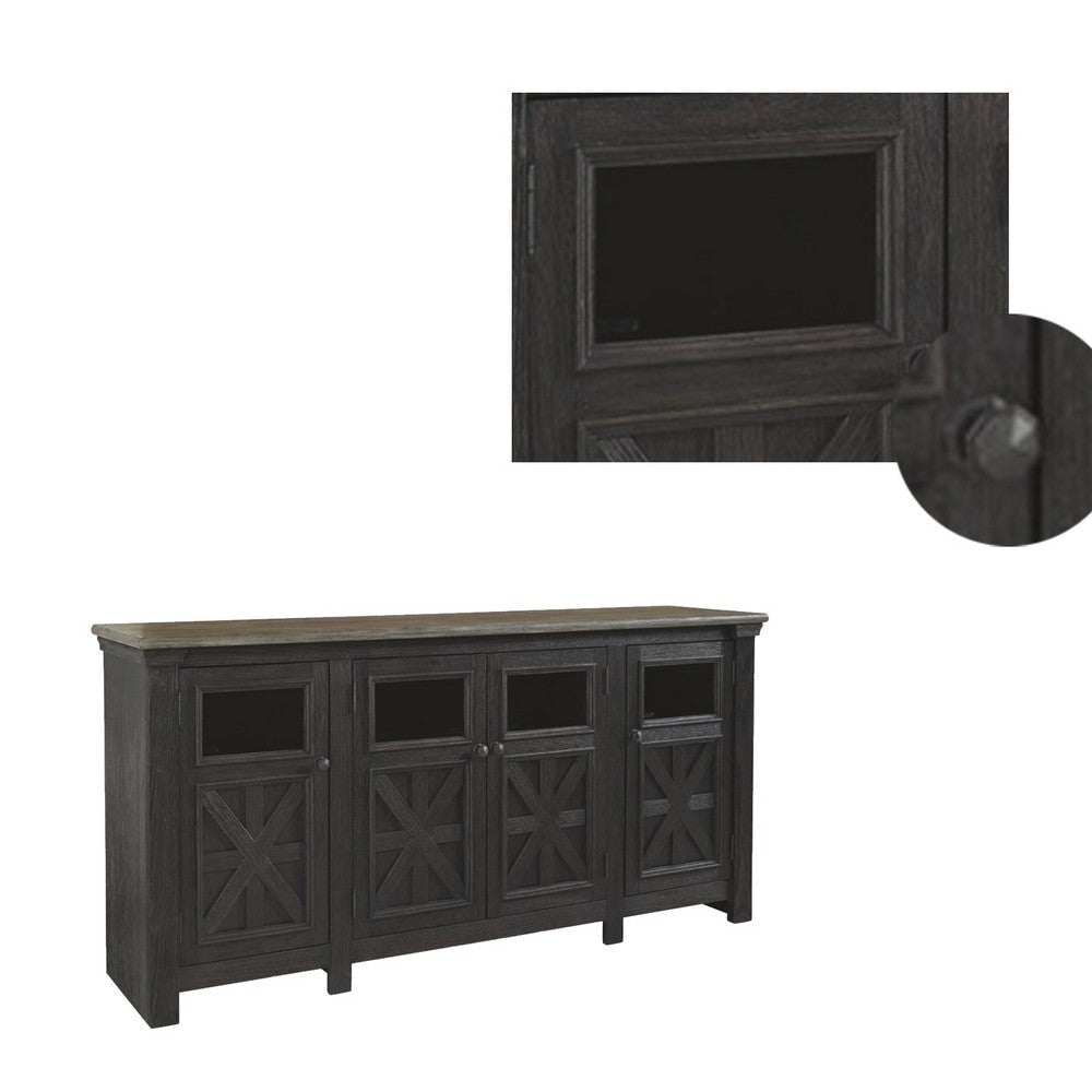 Ashley Dual Tone Wooden TV Stand with Four Cross Buck Doors Storage Extra Large Brown and Black AYF-W736-68