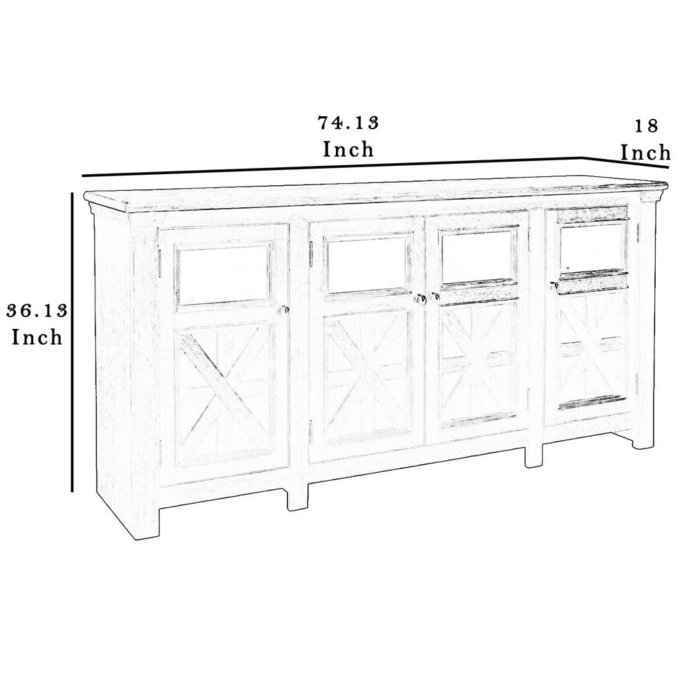 Ashley Dual Tone Wooden TV Stand with Four Cross Buck Doors Storage Extra Large Brown and Black AYF-W736-68