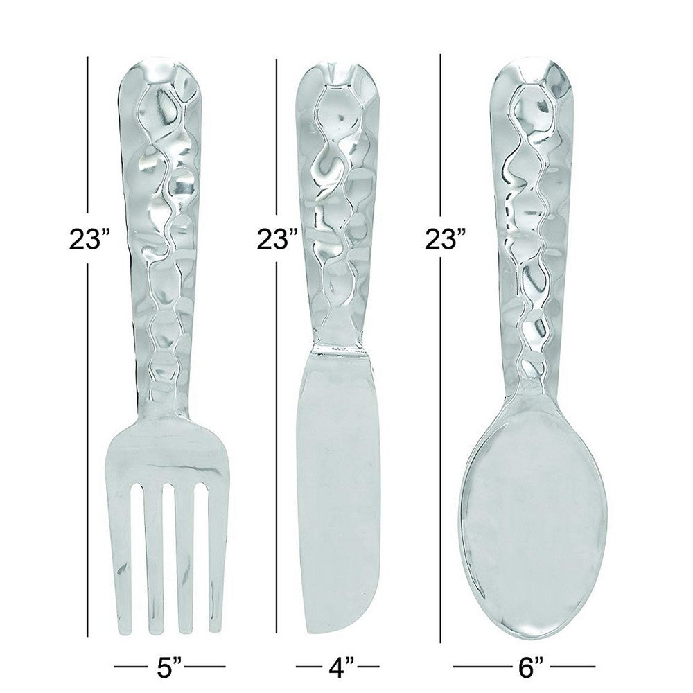 26169 Artistic Cutlery Wall Decor In Metal, Set of Three, Silver-Benzara
