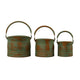 Tinged Metal Bucket Planter With Handles, Patina Rust Finish, Green, Set of 3 - BM01164