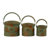 Tinged Metal Bucket Planter With Handles, Patina Rust Finish, Green, Set of 3 - BM01164