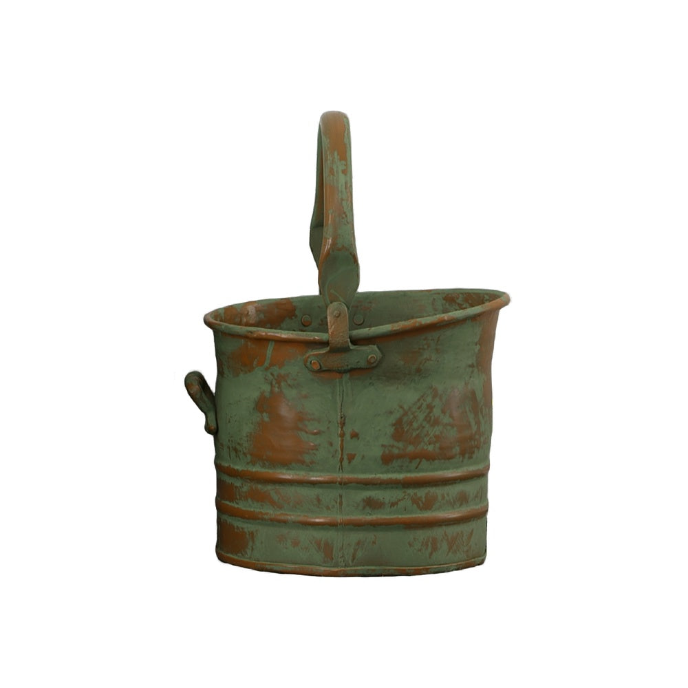 Tinged Metal Bucket Planter With Handles, Patina Rust Finish, Green, Set of 3 - BM01164
