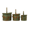 Tinged Metal Bucket Planter With Handles, Patina Rust Finish, Green, Set of 3 - BM01164