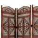 Traditional Four Panel Wooden Room Divider with Hand Carved Details, Antique Brown The Urban Port
