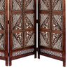 Traditional Four Panel Wooden Room Divider with Hand Carved Details, Antique Brown The Urban Port