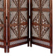 Traditional Four Panel Wooden Room Divider with Hand Carved Details, Antique Brown The Urban Port