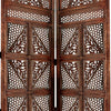 Traditional Four Panel Wooden Room Divider with Hand Carved Details, Antique Brown The Urban Port