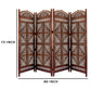 Traditional Four Panel Wooden Room Divider with Hand Carved Details, Antique Brown The Urban Port