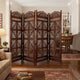 Traditional Four Panel Wooden Room Divider with Hand Carved Details, Antique Brown The Urban Port