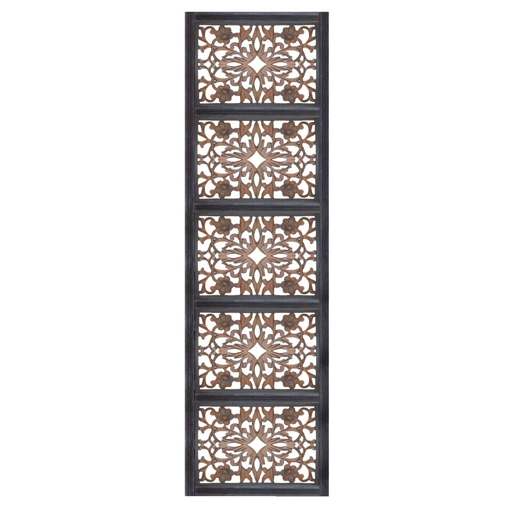 Rectangular Wall Panel with Intricate Floral Carvings, Burnt Black The Urban Port