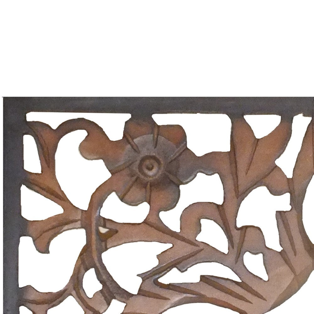 Rectangular Wall Panel with Intricate Floral Carvings, Burnt Black The Urban Port