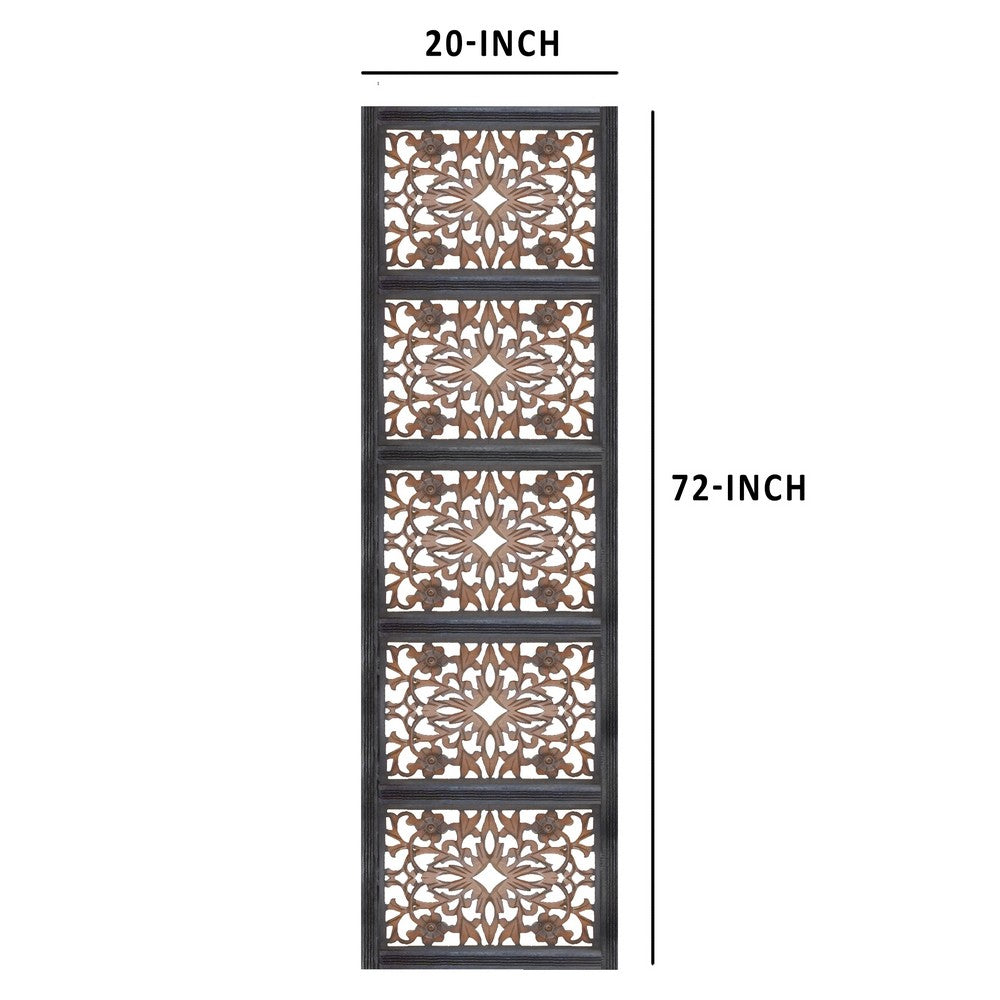 Rectangular Wall Panel with Intricate Floral Carvings, Burnt Black The Urban Port