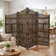 Benzara Hand Carved Foldable 4-Panel Wooden Partition Screen/RoomDivider,Brown - BM01875