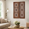2 Piece Mango Wood Wall Panel Set with Mendallion Carving, Burnt Brown - BM01883