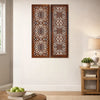 2 Piece Mango Wood Wall Panel Set with Mendallion Carving, Burnt Brown - BM01883