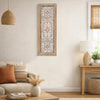 Rectangular Mango Wood Wall Panel Hand Crafted With Intricate Carving, White and Brown The Urban Port