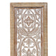 Rectangular Mango Wood Wall Panel Hand Crafted With Intricate Carving, White and Brown The Urban Port