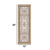 Rectangular Mango Wood Wall Panel Hand Crafted With Intricate Carving, White and Brown The Urban Port