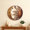 21 Inch Handcrafted Sun and Moon Accent Wall Decor, Round Metal Wall Mount, Rustic Gold, Bronze By The Urban Port