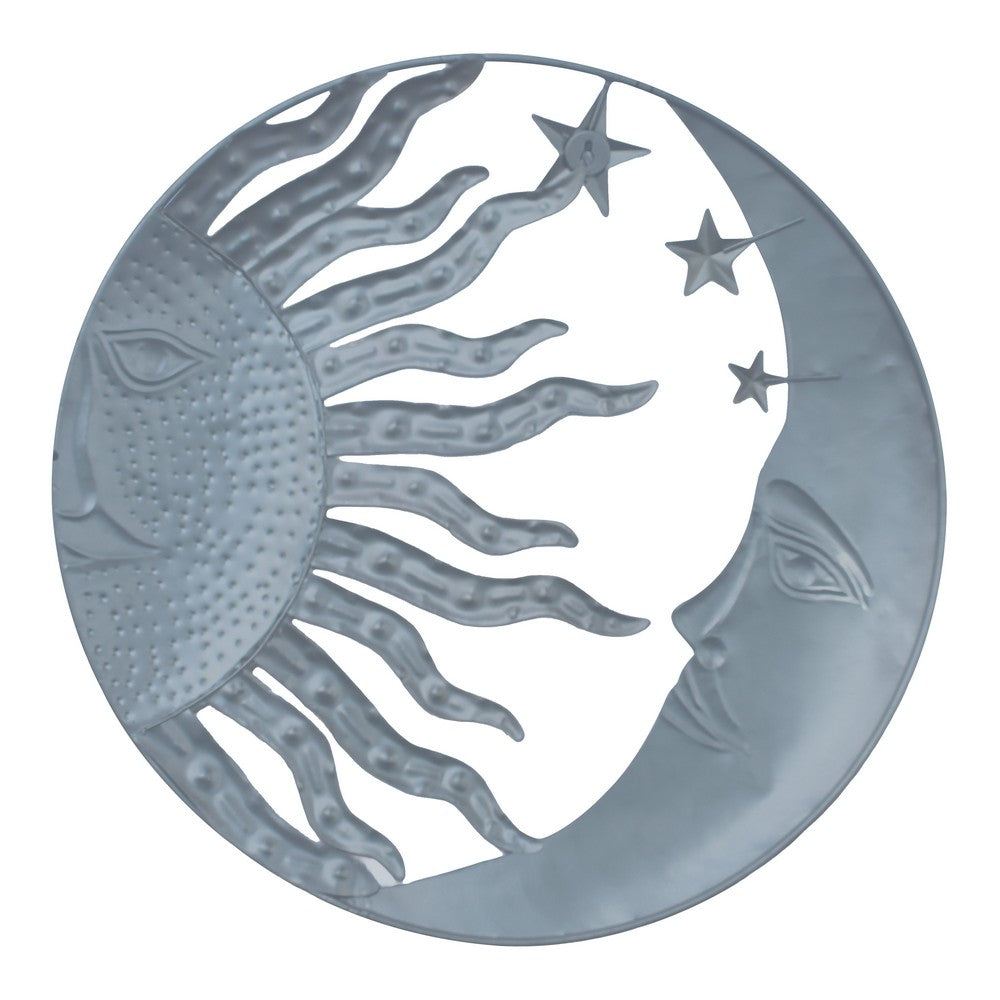 21 Inch Handcrafted Sun and Moon Accent Wall Decor, Round Metal Wall Mount, Rustic Gold, Bronze By The Urban Port