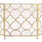 50 Inch 3 Panel Metal Fireplace Screen, Quatrefoil Design, Gold- BM05668