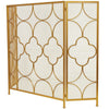 50 Inch 3 Panel Metal Fireplace Screen Quatrefoil Design Gold BM05668