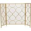 50 Inch 3 Panel Metal Fireplace Screen Quatrefoil Design Gold BM05668