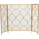 50 Inch 3 Panel Metal Fireplace Screen Quatrefoil Design Gold BM05668