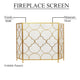 50 Inch 3 Panel Metal Fireplace Screen Quatrefoil Design Gold BM05668