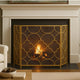 50 Inch 3 Panel Metal Fireplace Screen Quatrefoil Design Gold BM05668