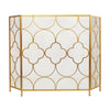 50 Inch 3 Panel Metal Fireplace Screen Quatrefoil Design Gold BM05668