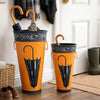 21, 16 Inch Metal Umbrella Stands, Black Engraved Artwork, Set of 2, Orange By The Urban Port