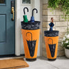21, 16 Inch Metal Umbrella Stands, Black Engraved Artwork, Set of 2, Orange By The Urban Port