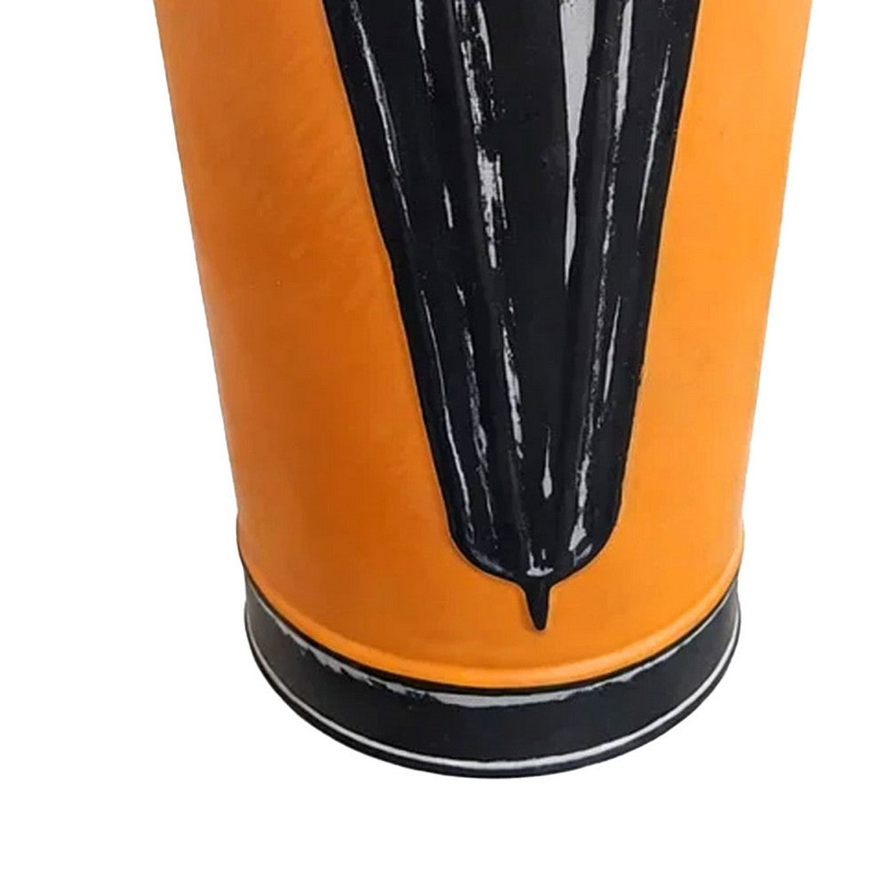 21, 16 Inch Metal Umbrella Stands, Black Engraved Artwork, Set of 2, Orange By The Urban Port