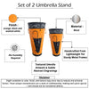 21, 16 Inch Metal Umbrella Stands, Black Engraved Artwork, Set of 2, Orange By The Urban Port