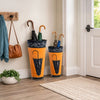 21, 16 Inch Metal Umbrella Stands, Black Engraved Artwork, Set of 2, Orange By The Urban Port